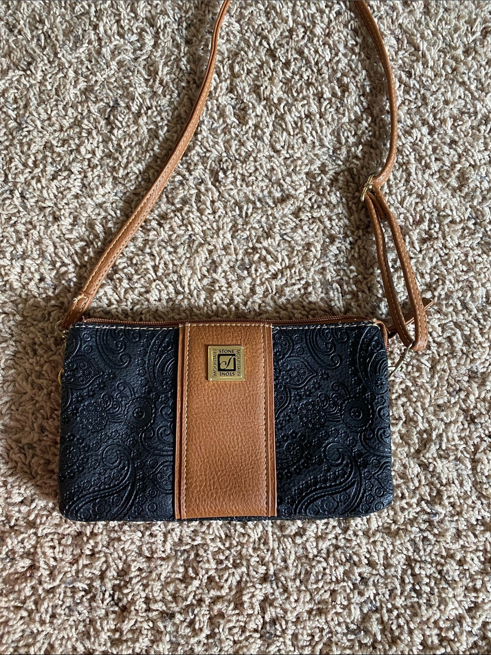 Stone Mountain Accessories Black and Brown Embossed Crossbody Wristlet